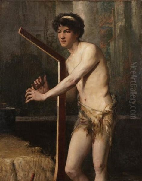 Jeune Ephebe Jouant De La Harpe Oil Painting by Jules Elie Delaunay