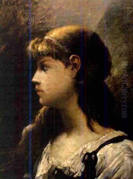 Peasant Girl Oil Painting by Jules Elie Delaunay