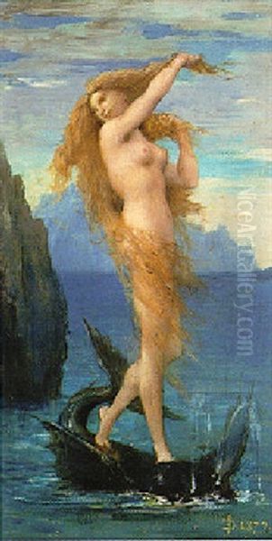 La Naiade Au Dauphin Oil Painting by Jules Elie Delaunay