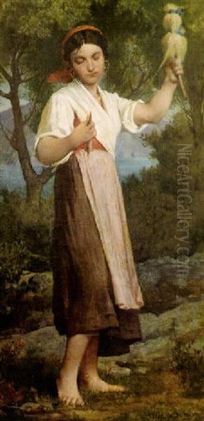 La Fileuse Napolitaine Oil Painting by Jules Elie Delaunay