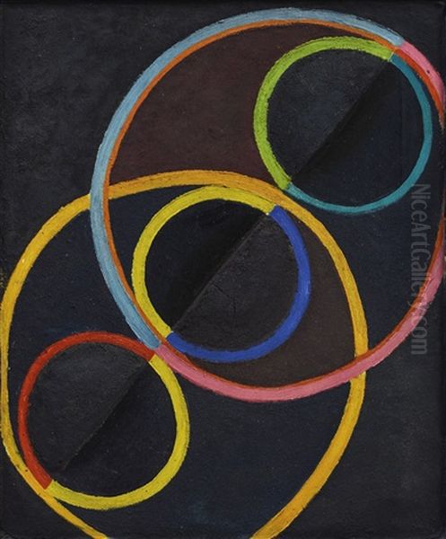 Relief Noir Avec Des Cercles De Couleur Oil Painting by Robert Delaunay