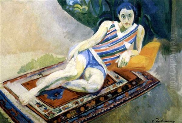 Femme Allongee Sur Un Tapis (portrait De Maria Lani) Oil Painting by Robert Delaunay