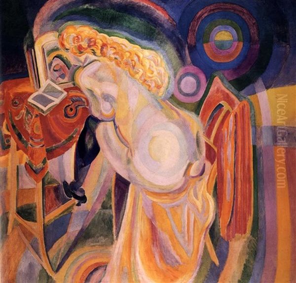 Femme Nue Lisant Oil Painting by Robert Delaunay