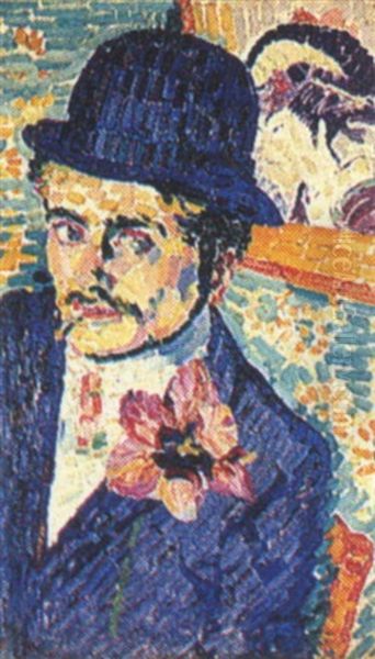 Portrait De Jean Metzinger Ou L'homme A La Tulipe Oil Painting by Robert Delaunay