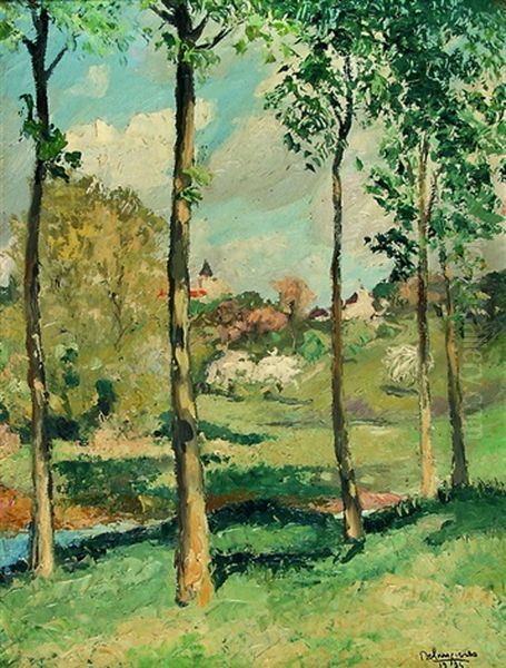 Weiden In Fruhlingslandschaft Oil Painting by Andre Delauzieres