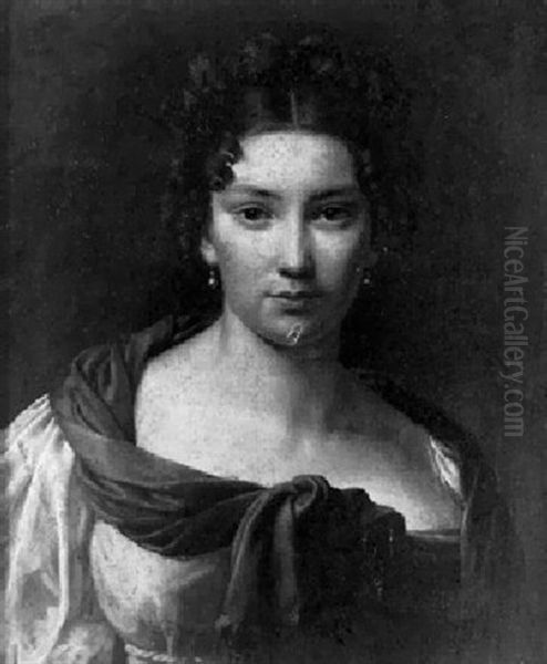 Portrait De Jeune Femme Portant Une Couronne De Fleurs Oil Painting by Pierre Louis Delaval