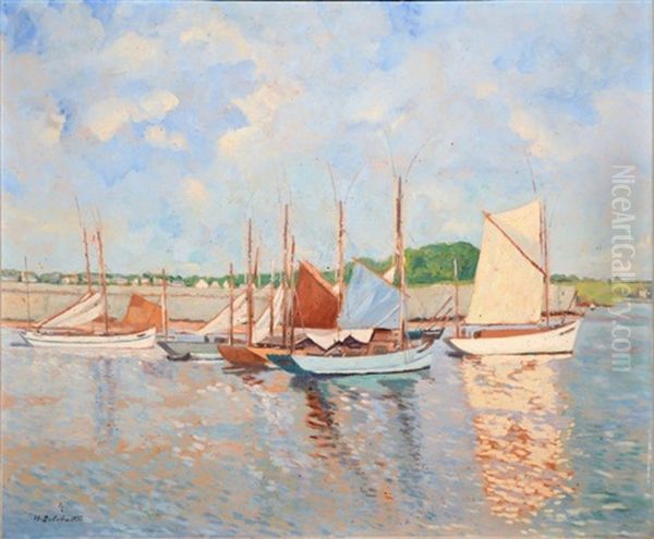 Voiliers Au Mouillage Oil Painting by Henri Delavallee