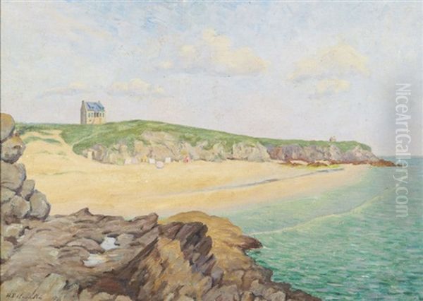 Plage Bretonne Et Maison Oil Painting by Henri Delavallee