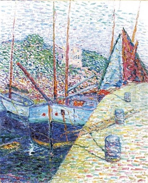 Barques Au Port Oil Painting by Henri Delavallee