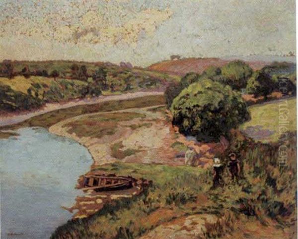 Sur Les Bords De La Riviere En Bretagne Oil Painting by Henri Delavallee