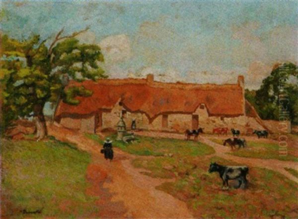 Paysage Anime A La Chaumiere Oil Painting by Henri Delavallee