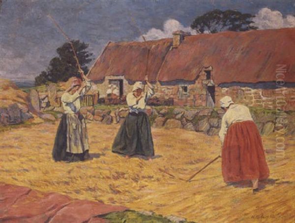 Les Batteuses De Ble Oil Painting by Henri Delavallee