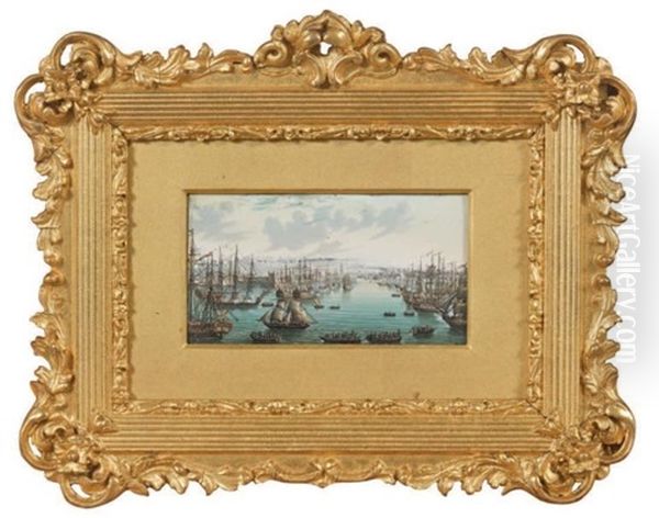 Navires Dans Un Port Oil Painting by Charles Claude Delaye