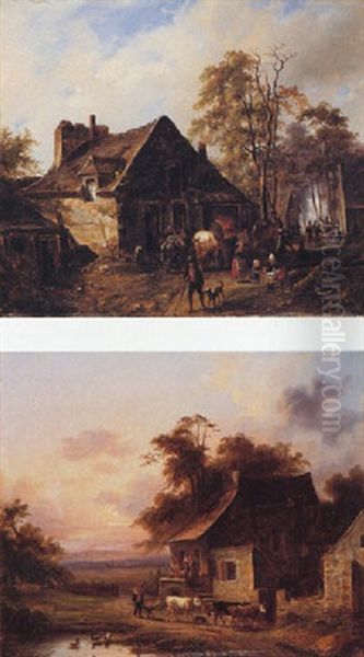 Village Scene Oil Painting by Charles Claude Delaye