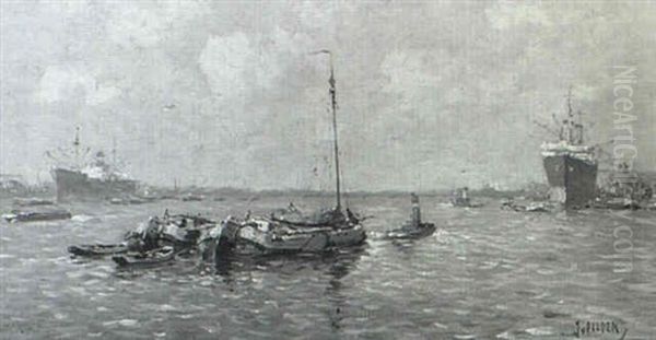 Harbor Scene, Rotterdam Oil Painting by Jan Wessel Van Delden