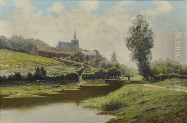 Landschaften Aus Der Umgebung Von Dinant (namur/belgien (pair) Oil Painting by Leon Delderenne