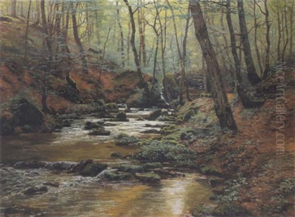 Waldlandschaft Mit Wildbach Oil Painting by Leon Delderenne