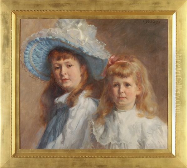 Portrait Zweier Junger Madchen Oil Painting by Auguste-Joseph Delecluse