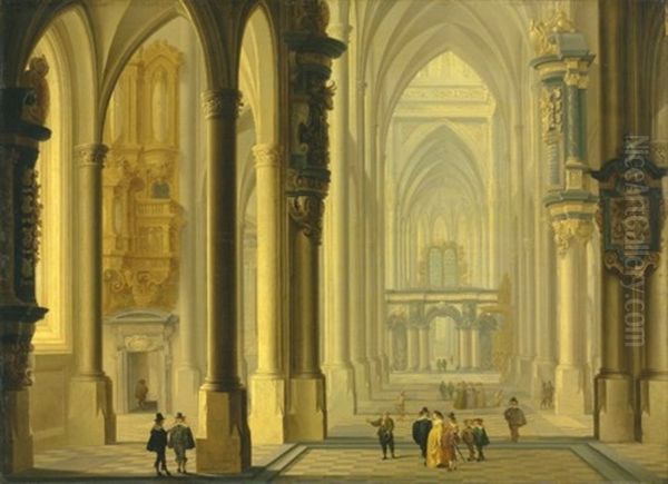 Interior Of A Cathedral Oil Painting by Dirck Van Delen