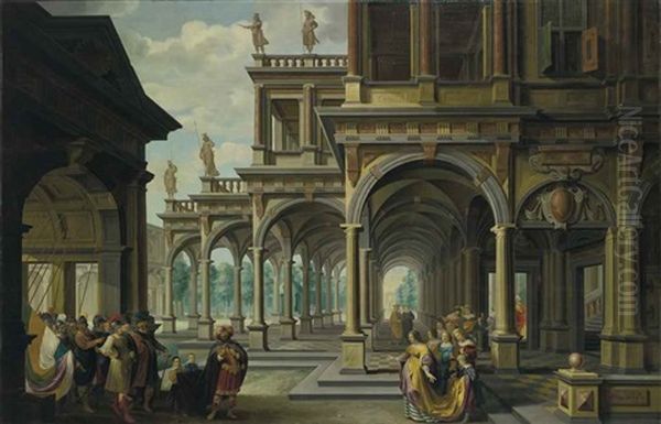 An Architectural Capriccio With Jephthah And His Daughter Oil Painting by Dirck Van Delen