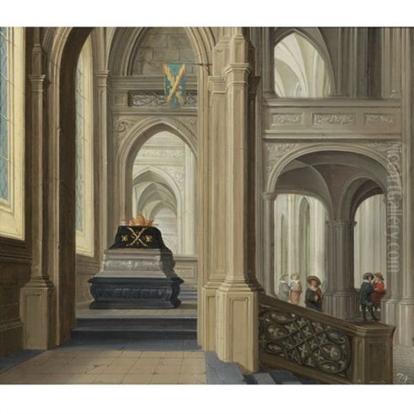 A Church Interior With A Royal Tomb, Probably That Of The German Emperor Rudolf Ii Oil Painting by Dirck Van Delen