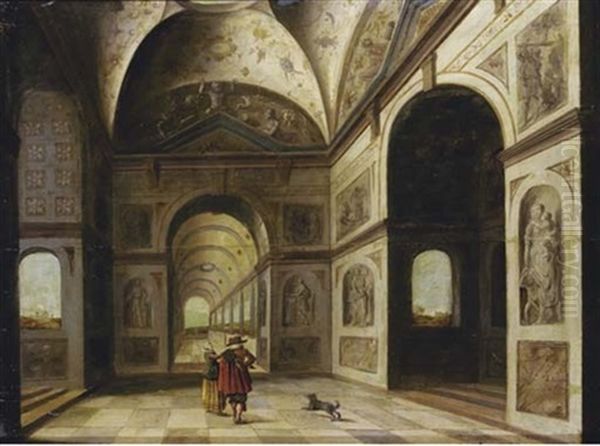 An Elegant Couple Conversing In A Loggia, Decorated With Grotesques Oil Painting by Dirck Van Delen