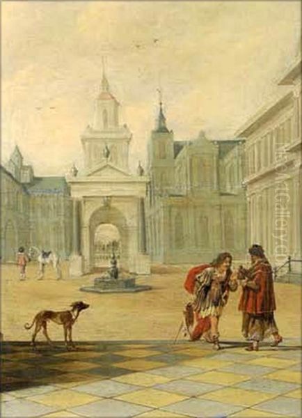 Personnages Discutant Dans La Cour D'un Palais Oil Painting by Dirck Van Delen