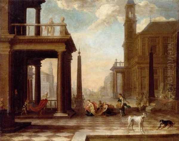 A Capriccio Of A Classical City With Esther And Ahasuerus Oil Painting by Dirck Van Delen