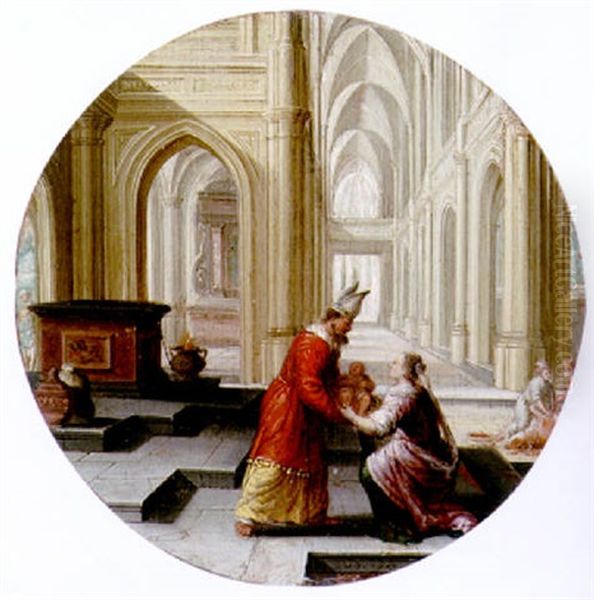 The Interior Of A Church With A Scene From The Life Of Samuel Oil Painting by Dirck Van Delen