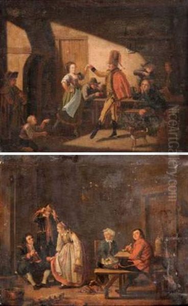 Scenes De Taverne (2 Works) Oil Painting by Nicolas-Louis-Albert Delerive