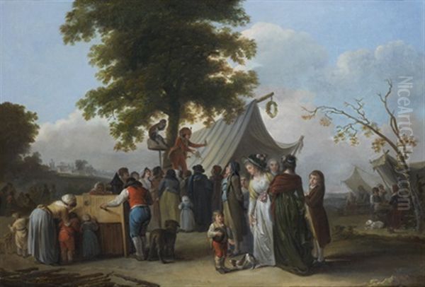 La Lanterne Magique Et Le Charlatan Dans Une Fete Villageoise Oil Painting by Nicolas-Louis-Albert Delerive