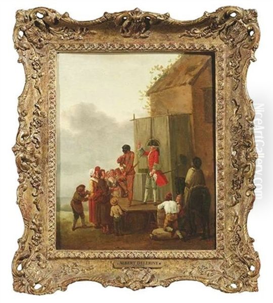 Komodianten In Einen Dorf (+ Gaukler In Einem Dorf; Pair) Oil Painting by Nicolas-Louis-Albert Delerive