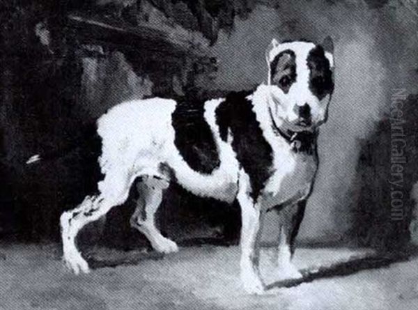 Spotted Bull Terrier Oil Painting by Auguste Joseph Delessard