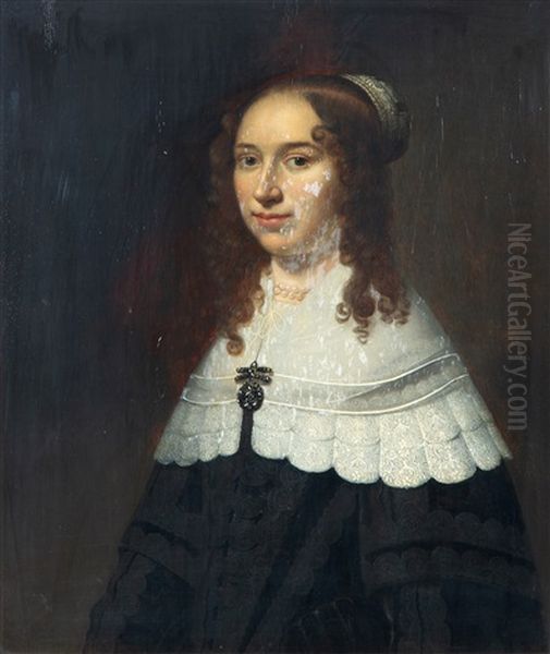 A Portrait Of A Young Girl With Pearl Necklace And A White Collar Oil Painting by Jacob Willemsz Delff the Younger