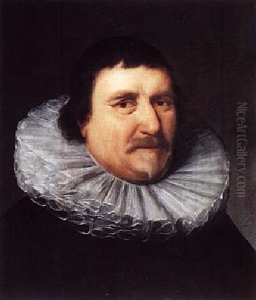 Portrait Of A Man Wearing Black Costume With A White Lace Collar Oil Painting by Jacob Willemsz Delff the Younger