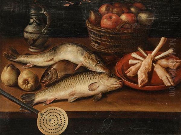 Nature Morte Aux Poissons, Pommes, Poires Oil Painting by Cornelis Jacobsz Delff