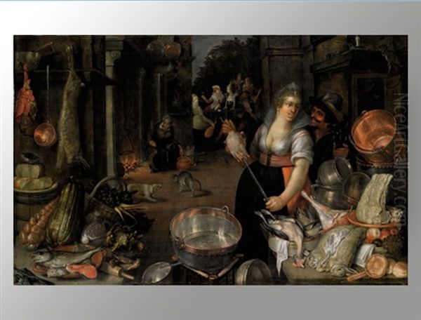 Kuchenstillleben Mit Figurenstaffage Oil Painting by Cornelis Jacobsz Delff