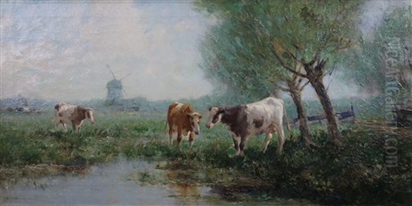 Polderlandschap Met Koeien In De Vroege Ochtend Oil Painting by Gerard Delfgaauw