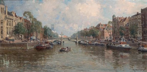 Wijnhaven In Rotterdam With A View On The Regentessebrug And The Witte Huis Oil Painting by Gerard Delfgaauw