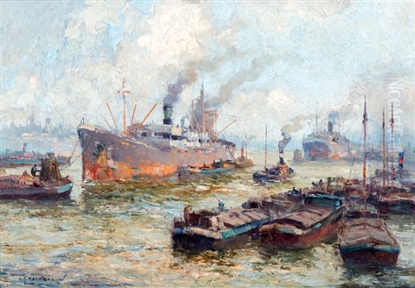 The Rotterdam Harbour Oil Painting by Gerard Delfgaauw