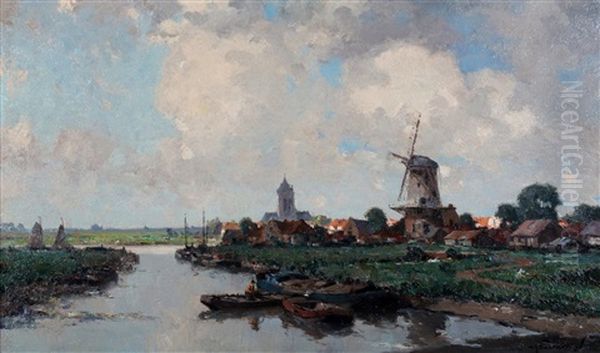 Molenlandschap Langs De Waal Bij Wamel Oil Painting by Gerard Delfgaauw