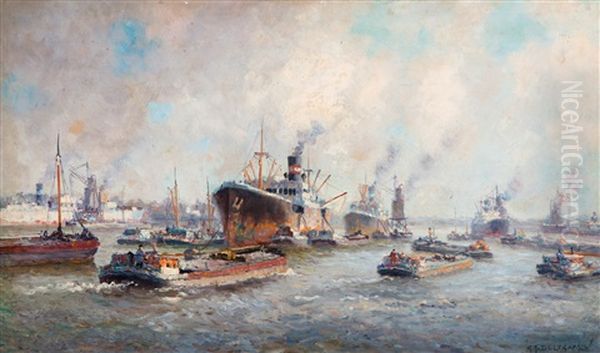 Bedrijvigheid In Rotterdamse Haven by Gerard Delfgaauw