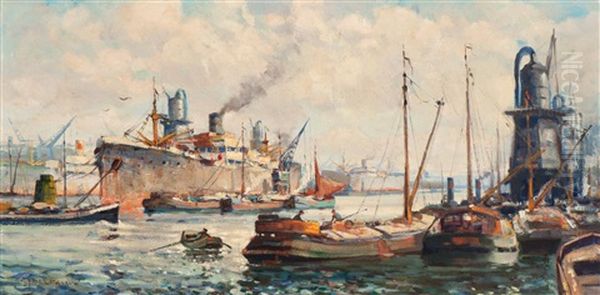 Activity In The Harbour Oil Painting by Gerard Delfgaauw