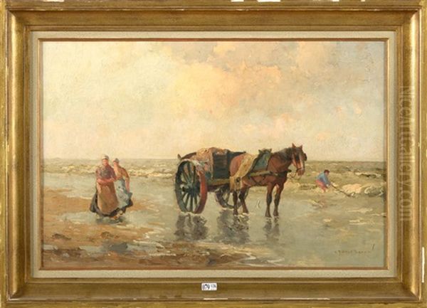 Les Pecheurs De Crevettes En Bord De Mer Oil Painting by Gerard Delfgaauw