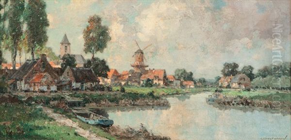 Rural Idyl By A River Oil Painting by Gerard Delfgaauw