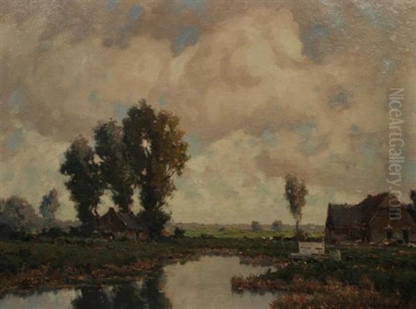 Na De Bui Bij Nieuwkoop Oil Painting by Gerard Delfgaauw