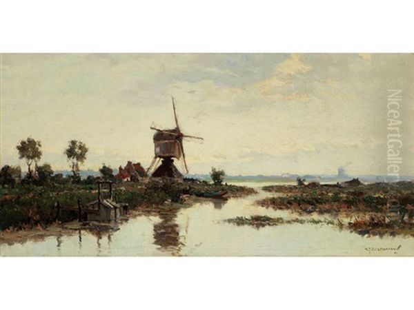 Niederlandische Polderlandschaft Oil Painting by Gerard Delfgaauw