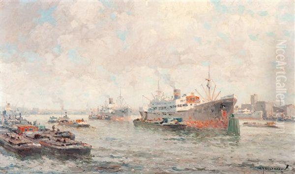 A View Of The Rotterdam Harbour Oil Painting by Gerard Delfgaauw