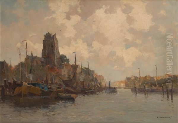 La Meuse A Dordrecht Oil Painting by Gerard Delfgaauw