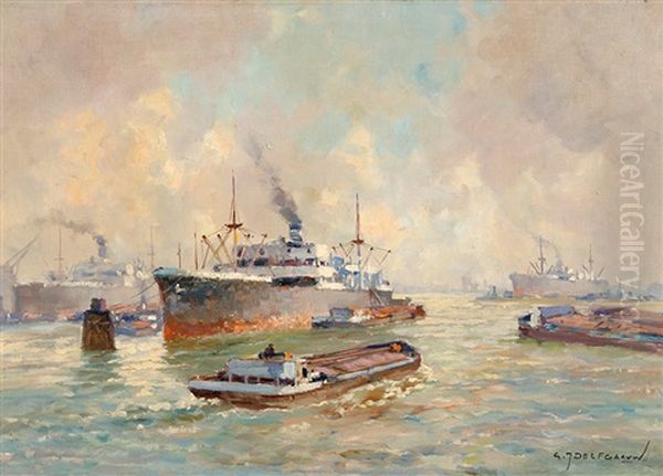 Activity In The Rotterdam Harbour Oil Painting by Gerard Delfgaauw